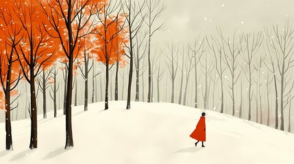 Orange and white snow forest character scene illustration poster background