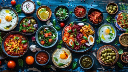 A table with many different types of food on it, AI - Powered by Adobe