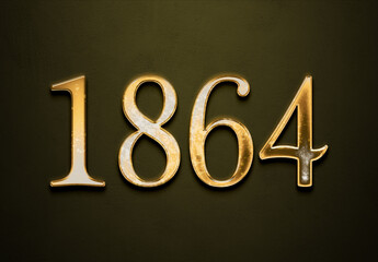 Old gold effect of 1864 number with 3D glossy style Mockup.	