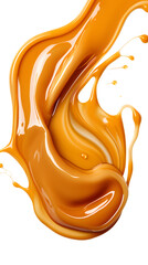 Liquid caramel wavy splash isolated on transparent background