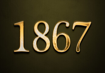Old gold effect of 1867 number with 3D glossy style Mockup.	