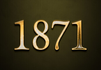 Old gold effect of 1871 number with 3D glossy style Mockup.	
