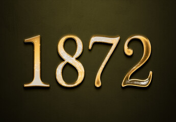 Old gold effect of 1872 number with 3D glossy style Mockup.	