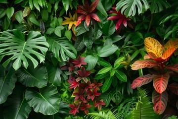 Dense tropical foliage with vibrant colors