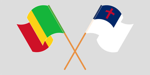Crossed and waving flags of Mali and christianity