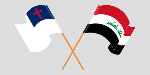 Crossed and waving flags of christianity and Iraq