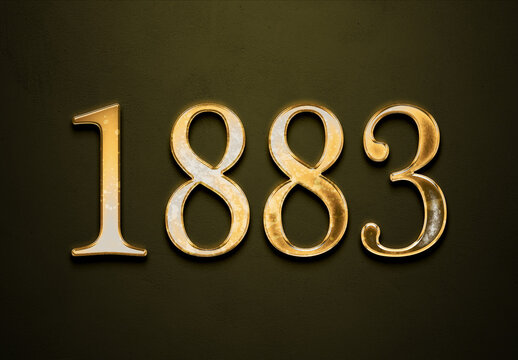 Old gold effect of 1883 number with 3D glossy style Mockup.	