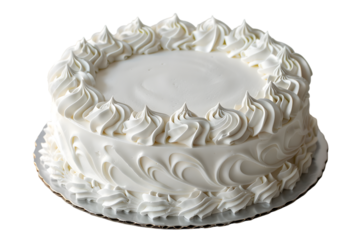White birthday cake with white whipped cream isolated on transparent background