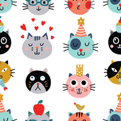 Cute seamless background with funny cats. Can be used for wallpaper, pattern fills, web page background,textile, postcards. - 783110190