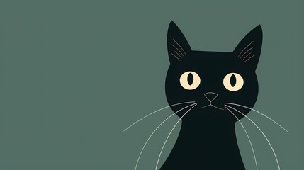 Green background cartoon black kitten illustration poster background