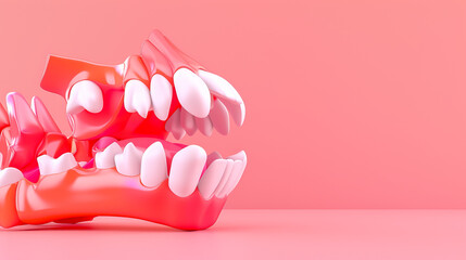 A close up of a pink and white tooth with a pink background