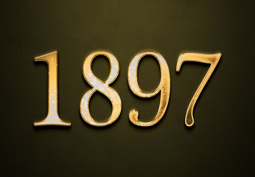Old gold effect of 1897 number with 3D glossy style Mockup.	