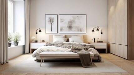 Scandinavian style interior design of modern bedroom Generative AI