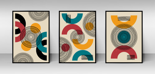 Set of three Abstract Aesthetic modern geometric shape Contemporary boho poster cover template. Minimal and natural Illustrations for art print, postcard, wallpaper, wall art, decoration, wall decor