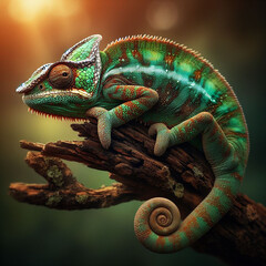 Obraz premium green chameleon on a branch