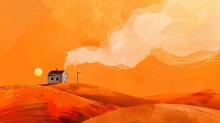 Digital science orange sun desert geography illustration poster background