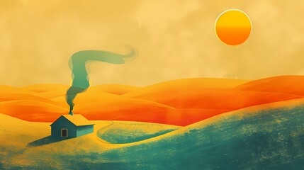Digital science orange sun desert geography illustration poster background