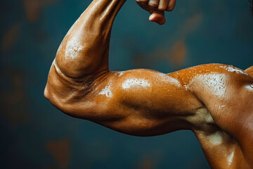 Fototapeta na wymiar Muscular man flexing his muscles.