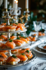 Plate of salmon and other foods on table.