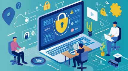 Secured Laptop With Padlock Displayed