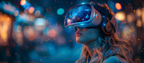 Visitors Immerse in Fantastical Virtual Reality Park Amid Surreal Blue Sci Fi Landscape and Thrilling Attractions