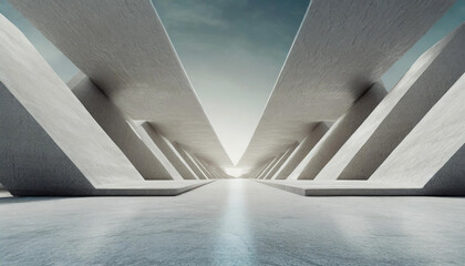 3d render of abstract futuristic architecture with empty concrete floor. Scene for car and...