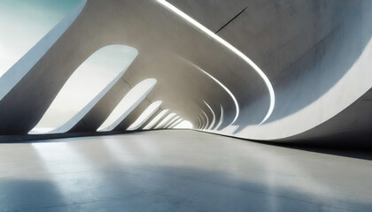 3d render of abstract futuristic architecture with empty concrete floor. Scene for car presentation.
