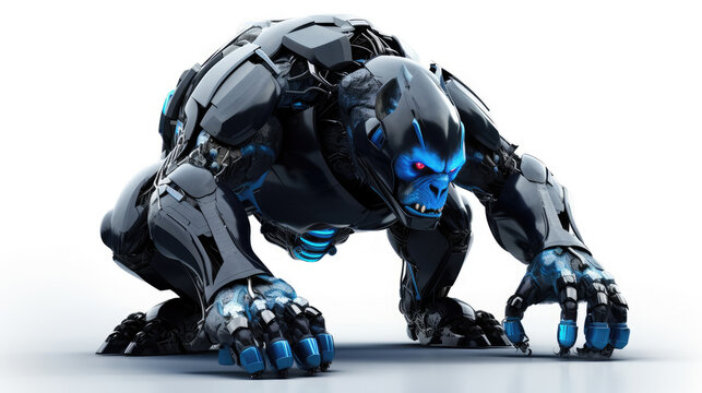 Gorilla robot, robotic animal isolated over white background. Generative AI