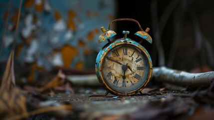 An antique clock eroded by time - obrazy, fototapety, plakaty