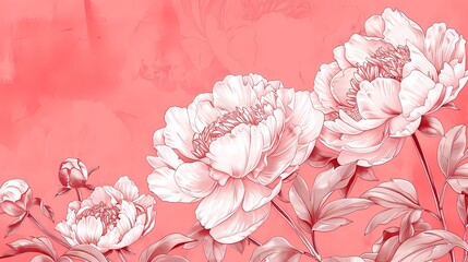 Retro pink peony sketch pattern illustration poster background