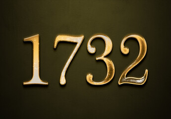 Old gold effect of 1732 number with 3D glossy style Mockup.	