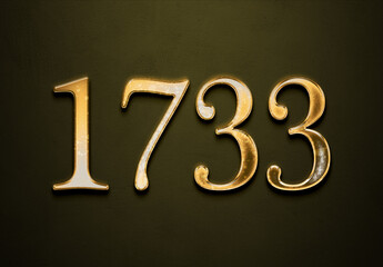 Old gold effect of 1733 number with 3D glossy style Mockup.	