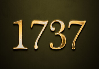 Old gold effect of 1737 number with 3D glossy style Mockup.	