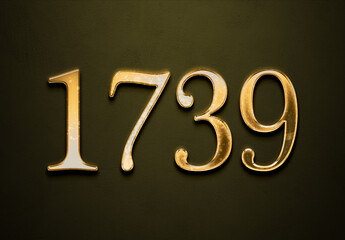 Old gold effect of 1739 number with 3D glossy style Mockup.	