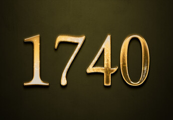 Old gold effect of 1740 number with 3D glossy style Mockup.	
