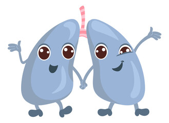 Healthy lungs characters. Cartoon human organ for medical illustrations