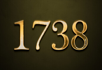 Old gold effect of 1738 number with 3D glossy style Mockup.	