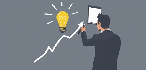Businessman drawing a light bulb and arrow graph, concept of idea, growth.