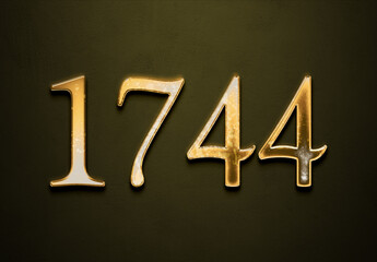 Old gold effect of 1744 number with 3D glossy style Mockup.	