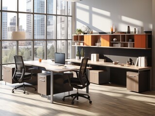 A Modern Office Space on a Sunny Day in the City - obrazy, fototapety, plakaty