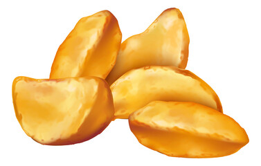 Roasted potato wedges. Realistic fried vegetable food