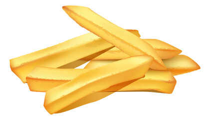 French fries. Realistic salty fried potato sticks