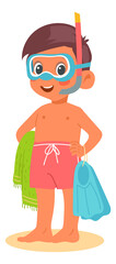 Fototapeta premium Smiling kid in scuba diving mask. Cartoon boy