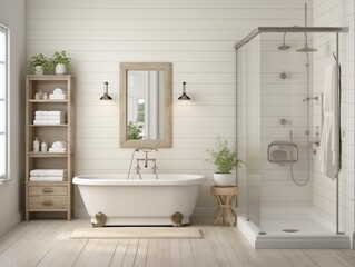 Fototapeta na wymiar A Serene Bathroom Interior on a Sunny Morning