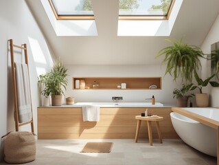 Fototapeta premium A Serene Morning in a Modern Bathroom Oasis