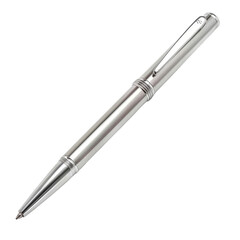 Silver Ballpoint Pen Isolated on a Stark Background, Emphasizing Simplicity and Elegance in Design.