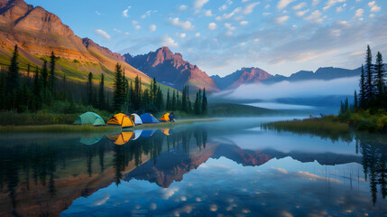 Backpacker's Paradise- Tranquil Lakefront Campsite at Dusk in Northwest