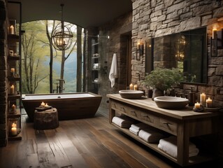 A Serene Mountain Bathroom Retreat at Dusk