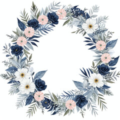 Fototapeta na wymiar Vintage watercolor wreath of blue flower and leaves