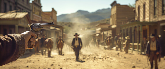 Generative ai illustration of a cinematic color film with cowboy as theme